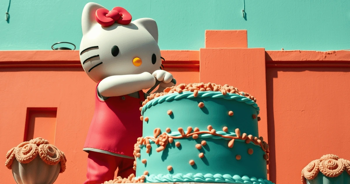 A beautifully decorated Hello Kitty-themed cake with pastel colors and intricate designs, perfect for celebrations.
